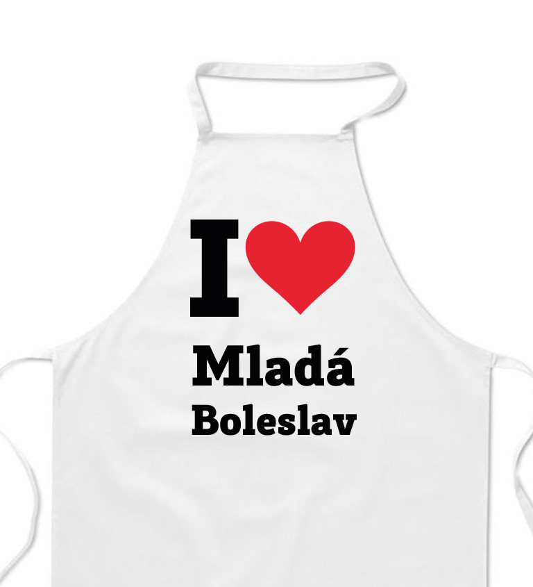 Zástěra bílá nápis - Mladá Boleslav