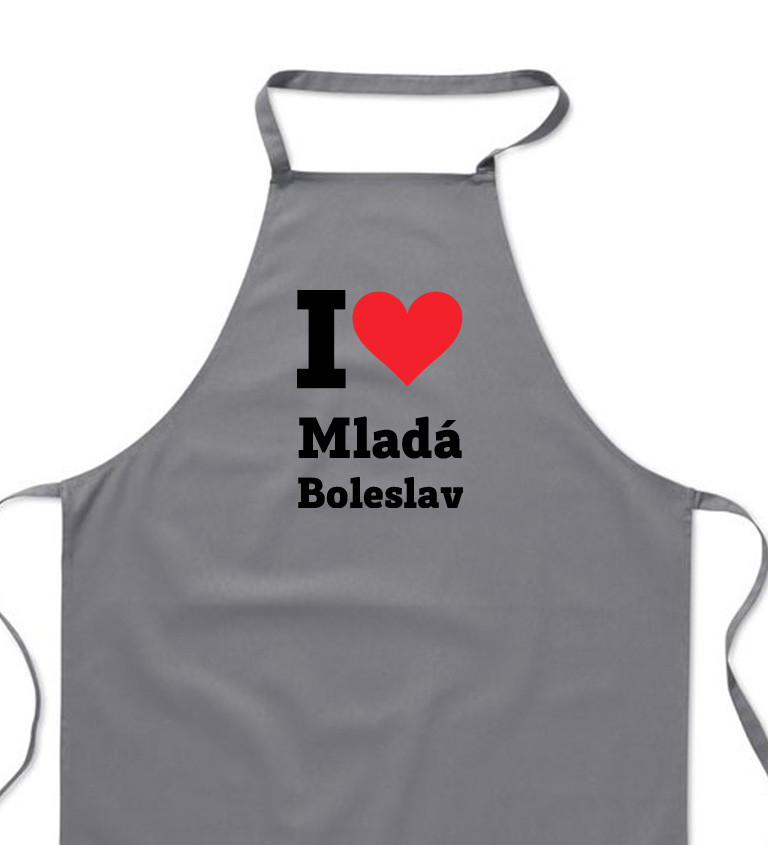 Zástěra šedá nápis - Mladá Boleslav