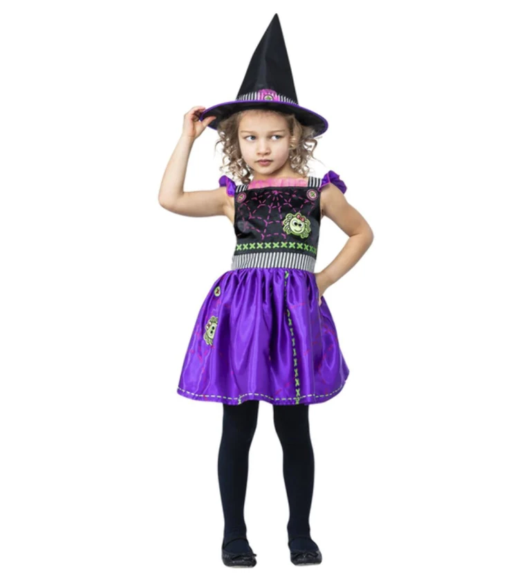 Čarodějnice fialová dívčí kostým