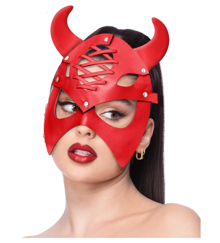 Červená kožená maska ďáblíka