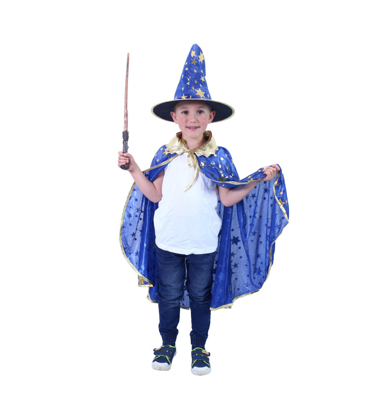 Čarodějnický modrý plášť s kloboukem