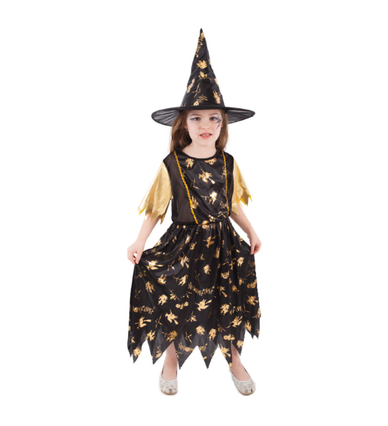 Dětský kostým černo-zlatá čarodějka