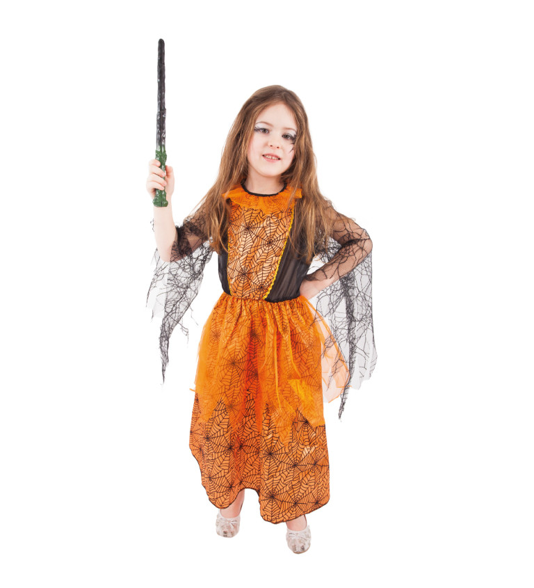 Dětský kostým čarodějnice - oranžové šaty