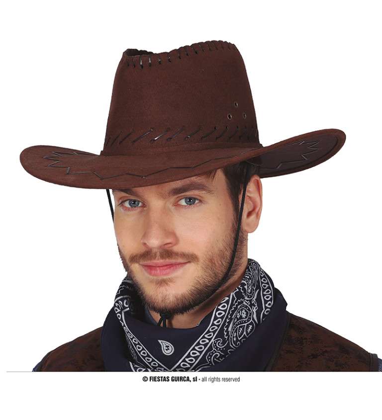 Hnědý syntetický kožený kovbojský klobouk