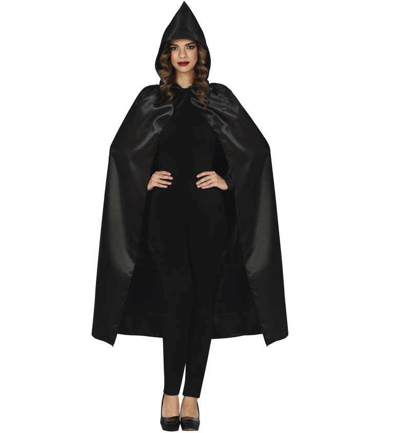 Černý plášť s kapucí, 120 cm
