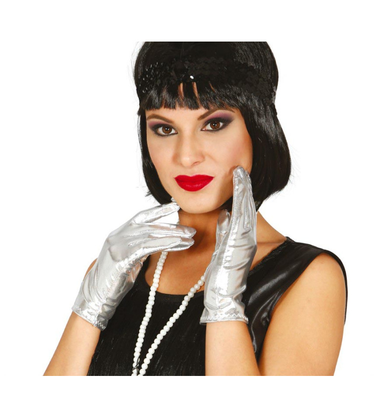 Krátké rukavice – stříbrné, 22cm