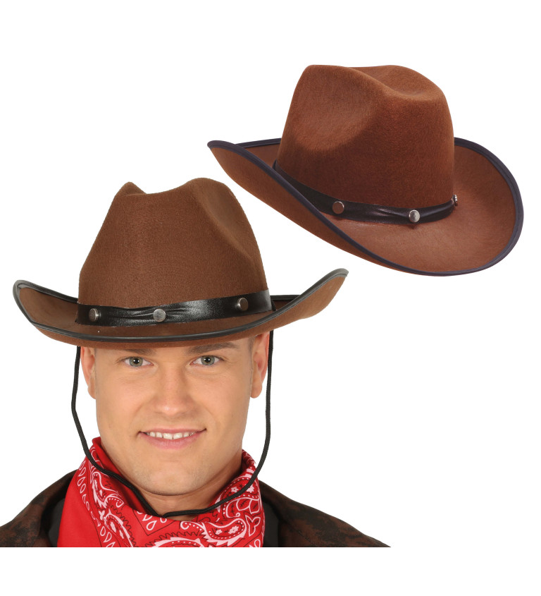 Hnědý filcový kovbojský klobouk