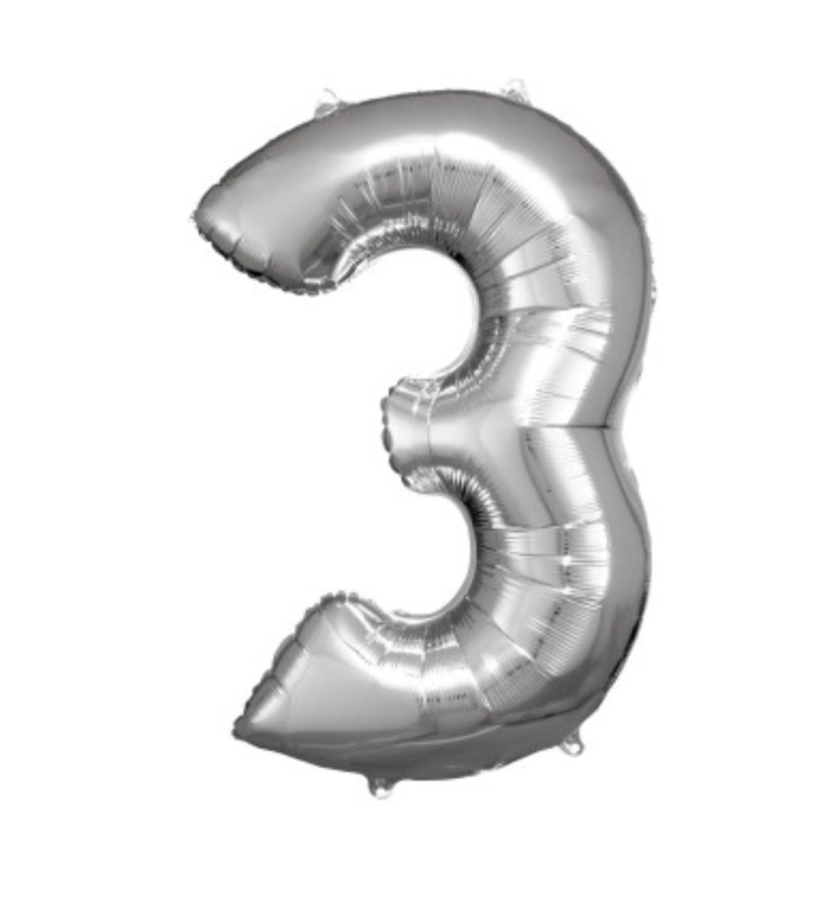 Velký stříbrný fóliový balónek "3"