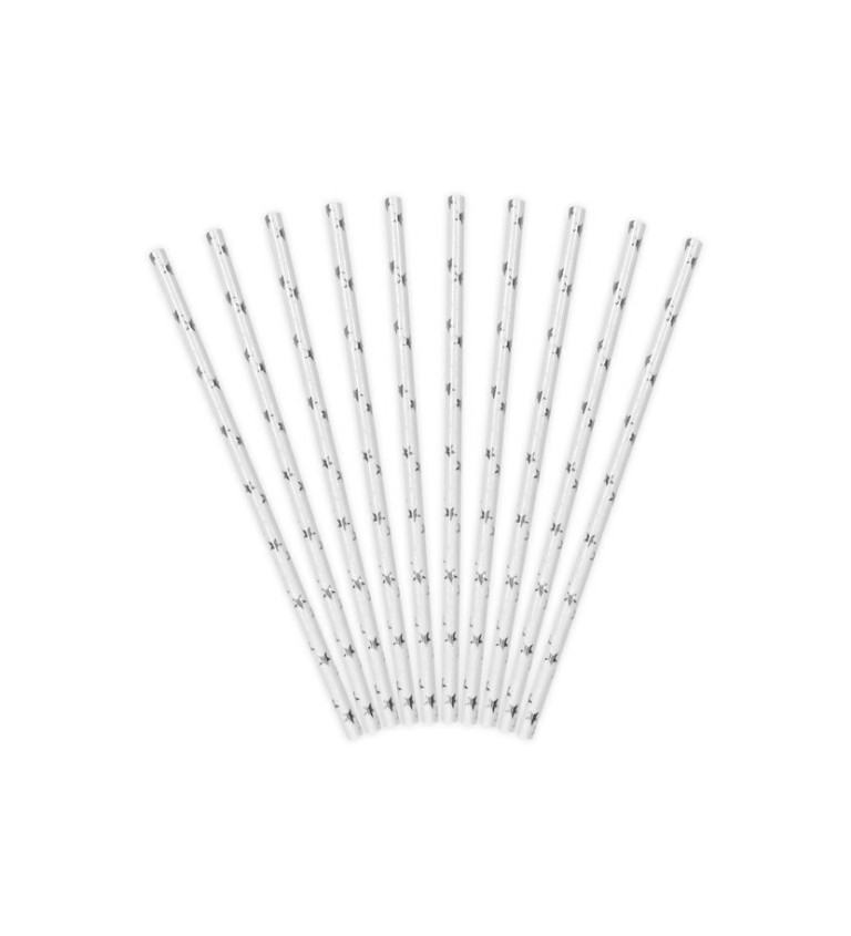 Papírová brčka se stříbrnými hvězdami - bílá