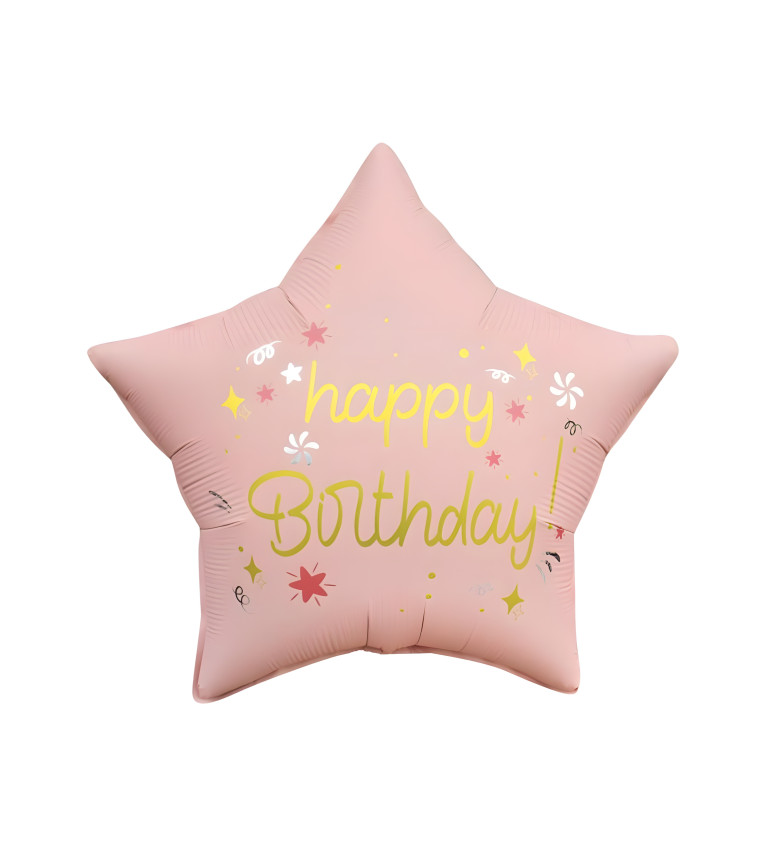 Fóliový balónek "Happy birthday" hvězda růžová