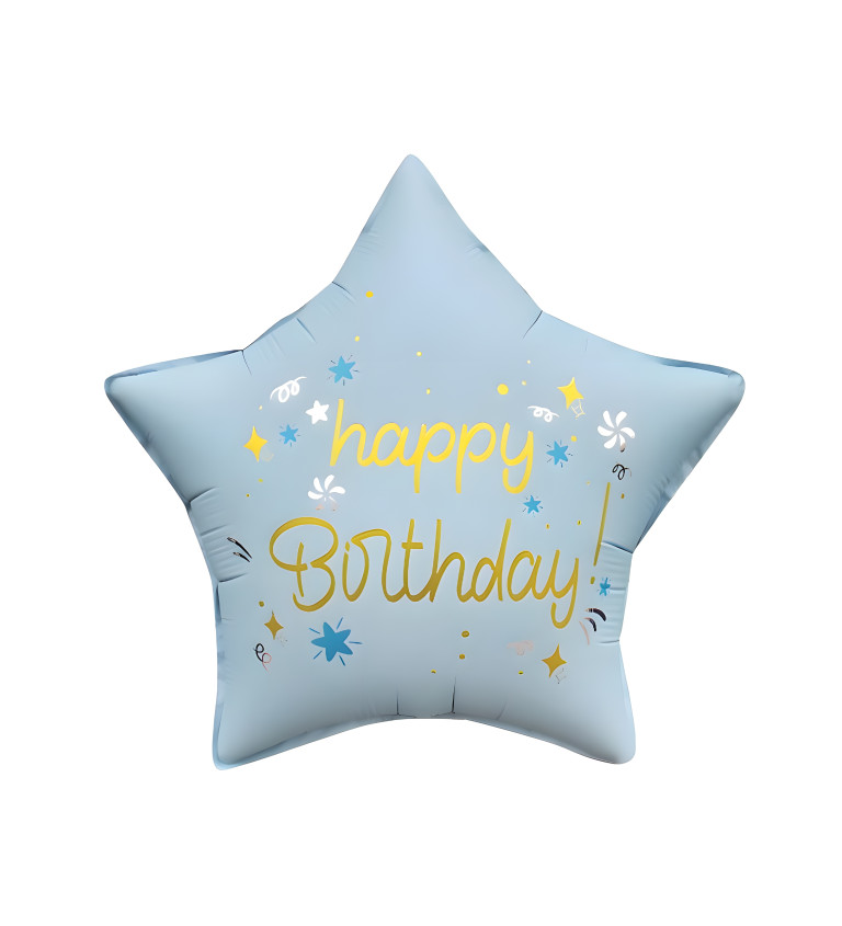 Fóliový balónek "Happy birthday" hvězda modrá