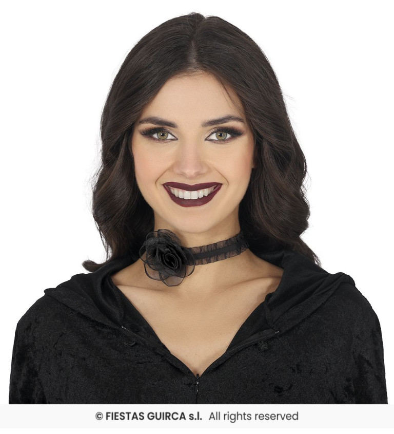 Černý choker náhrdelník s růží
